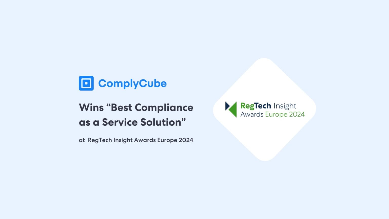 ComplyCube ha ricevuto il prestigioso premio "Best Compliance as a Service Solution" ai RegTech Insight Awards Europe 2024